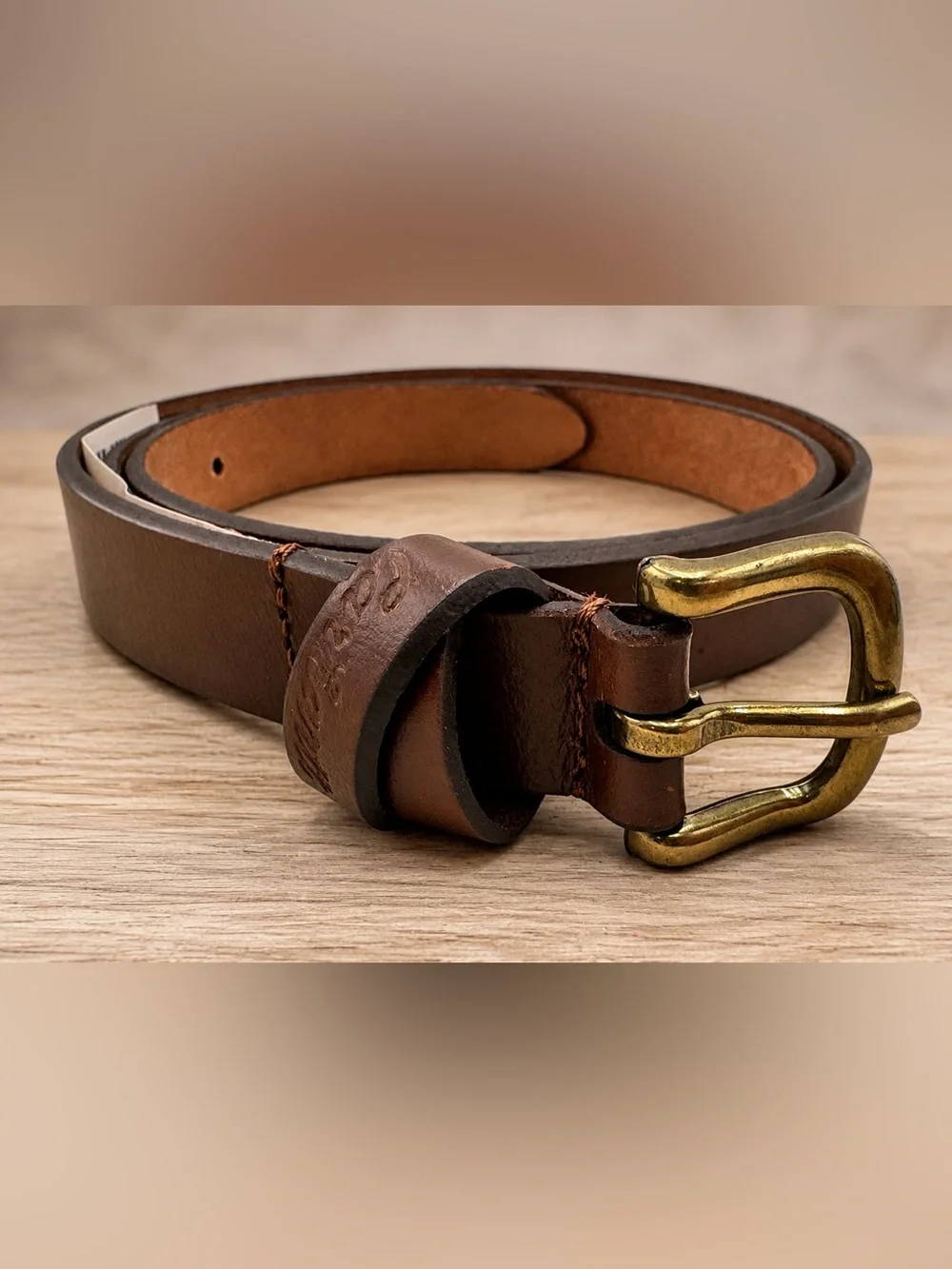 Carhartt Women’s XL Full Grain Leather Skinny Belt Brown Brass Buckle
